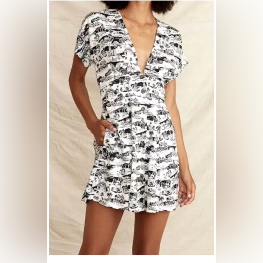 Marine layer, Camilla mini dress black-and-white foliage small